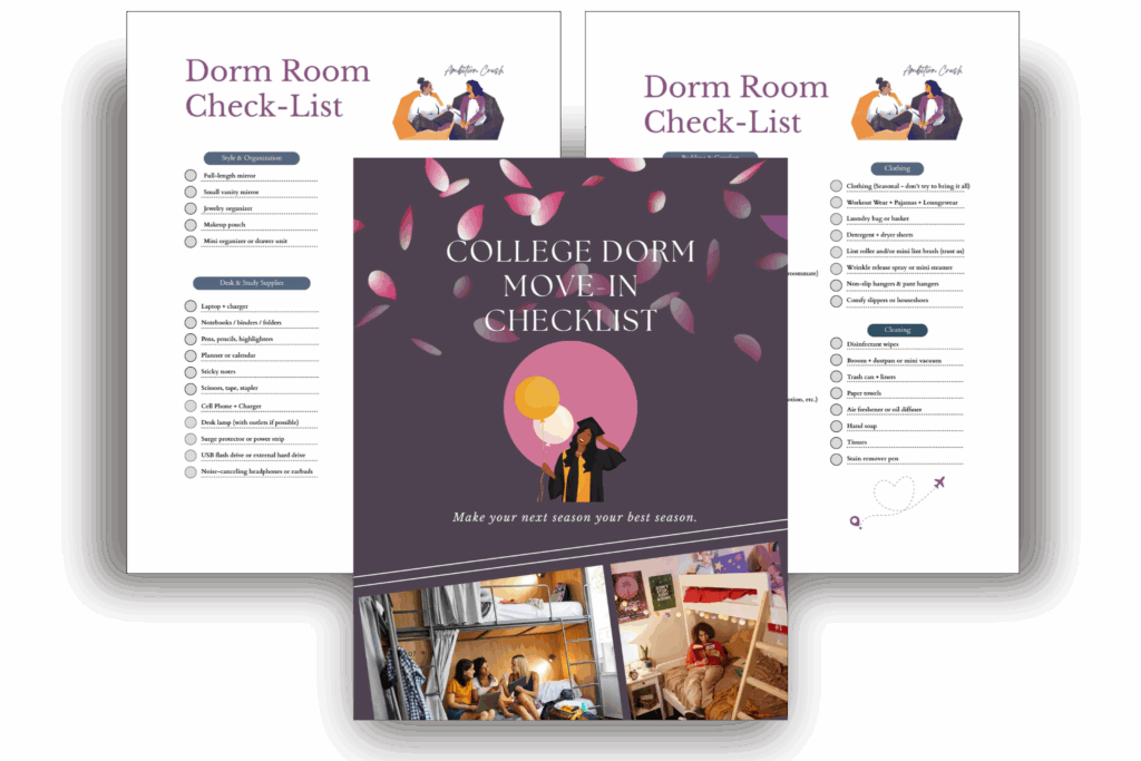 College Dorm Room Move In Checklist, Dorm Ideas
