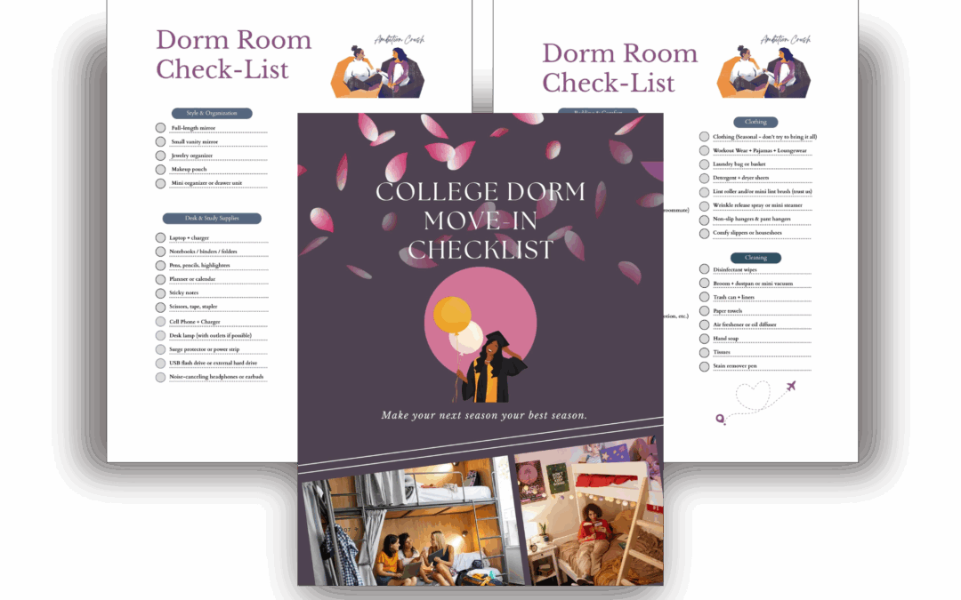 College Dorm Room Move In Checklist, Dorm Ideas