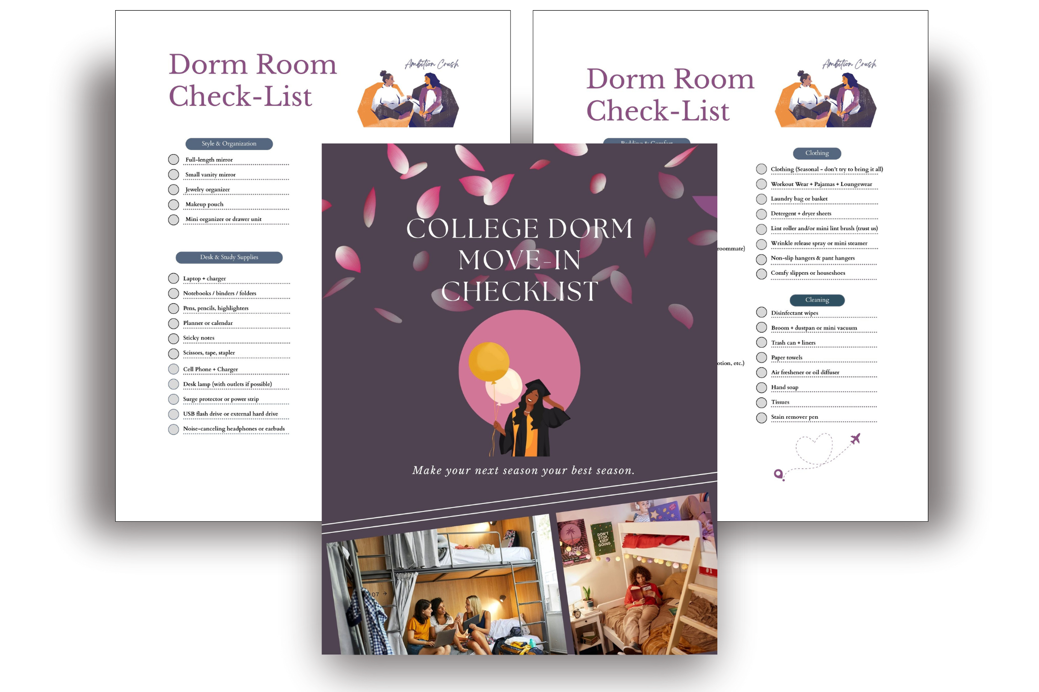 College Dorm Room Move In Checklist, Dorm Ideas